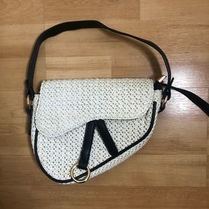 CREAM & BLACK SADDLE BAG W/ LONG STRAP